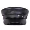 Unisex PU Leather Star Buckle Military Hats Flat Top Baseball Caps For Women Outdoor Sports Military Hats Cadet Sunscreen Hats