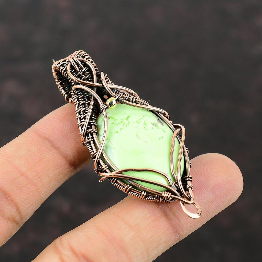 Lemon Chrysoprase Pendant Copper Wire Wrapped Pendant Gemstone Copper Jewelry Stylish Pendant Wire Wrapped Jewelry Handmade Pendant For Gift