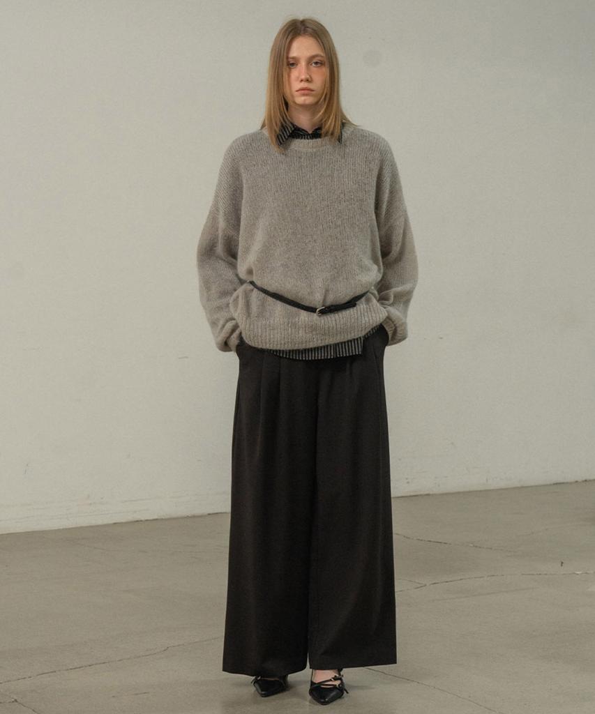 Mosyupamosyu Mohair Wool Round Knit [Light Gray]