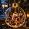 Christmas Tree Garland Pendants Glowing Scene Ornament Ball with LED Light for Hanging And Baubles Tabletop Decor, Transparent Acrylic Holiday Pendant