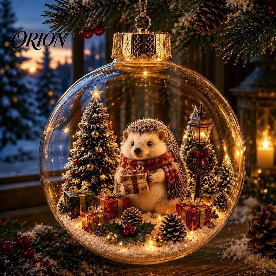 Christmas Tree Garland Pendants Glowing Scene Ornament Ball with LED Light for Hanging And Baubles Tabletop Decor, Transparent Acrylic Holiday Pendant