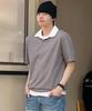 MINDBRIDGE Waffle Texture Contrast Collar Semi-Oversized T-Shirt - 2 Colors