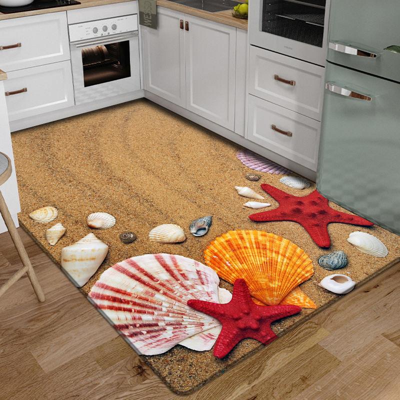 3D Vloermat Tapijten Keuken Strand Golven Loper Tapijt Keuken Wasbaar Antislip Woonkamer Tapijt Marine Badmat Absorberend