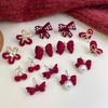 Cute Red Bow Flocking Earrings Simple Elegant Exquisite Sweet Festive Earrings Ear Studs Jewelry Accessories New Year Gifts