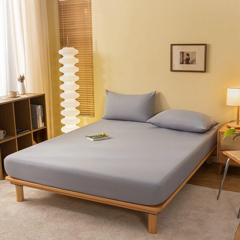 Sábana Bajera Ajustable de Algodón Respetuosa con la Piel con Bandas Elásticas Cubrecolchón Sábana Ajustable de Color Sólido Sábana de Cama Tamaño King