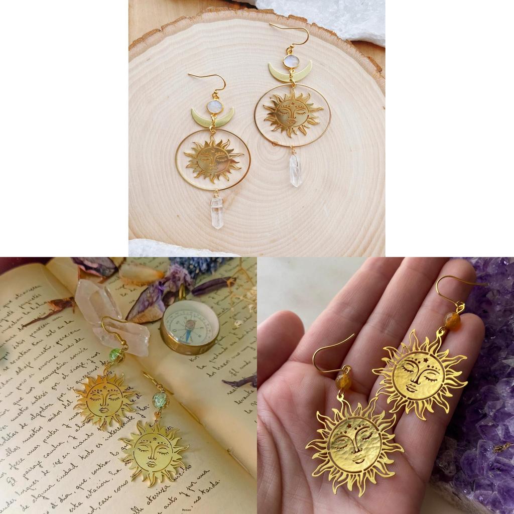 Bohemian Goldene Sonnenohrringe Mit Edelsteindesign Für Damen Sommer