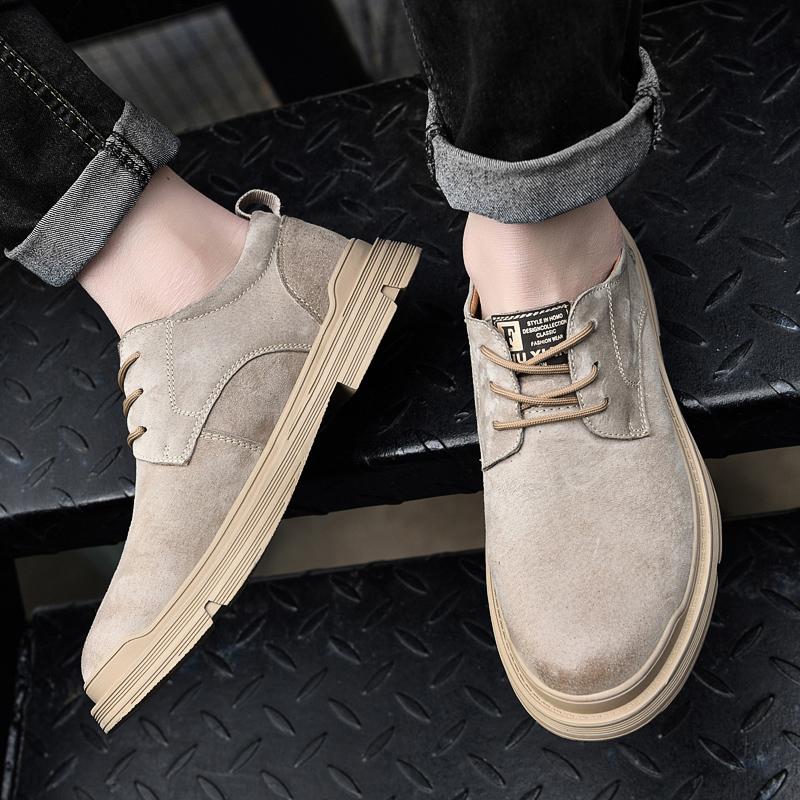 Men's Outdoor Work Clothes Leather Shoes Casual Shoes Frosted Breathable Genuine Leather Shoes Retro Waterproof Thick Sole Shoes