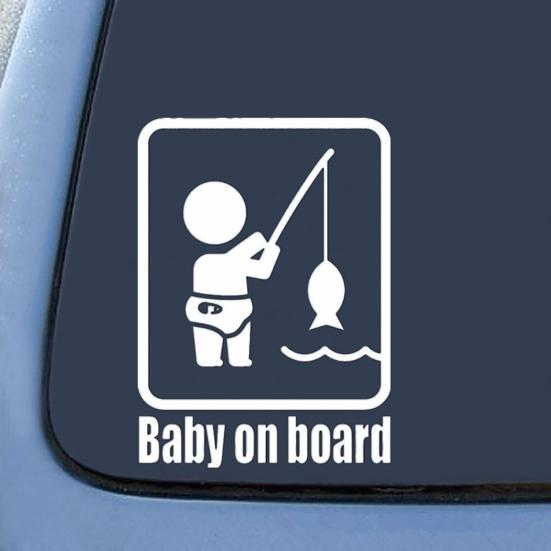 Funny Fishing Baby On Board Car Vehicle Reflective Decals Sticker Decoration