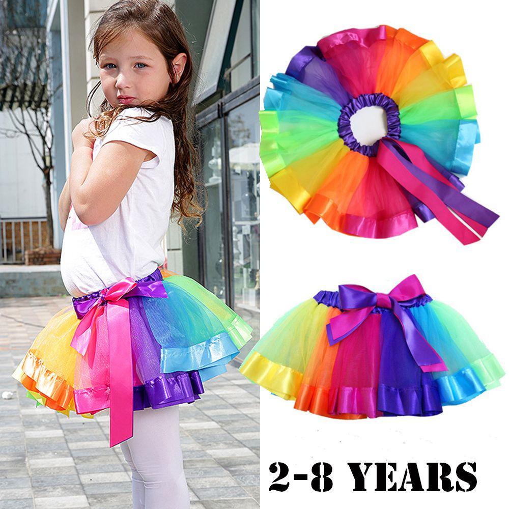 Cute Gift Baby Girl Princess Rainbow Tutu Skirt Toddler Tulle Dance Dress