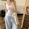 2025 Spring/Summer New Product Women's Slim Fit Solid Color Suspended Ribbed Tank Top Spicy Girl Style T-shirt