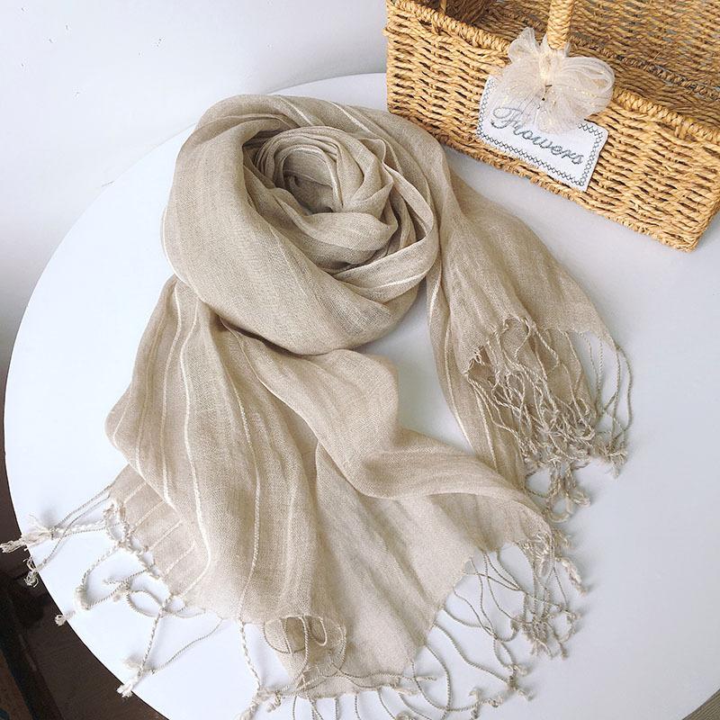 Spring And Summer New Women Pure Linen Scarf Summer Thin Versatile Breathable Shawl Tassel Linen Scarves
