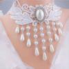 Women Party Necklace Hollow Out Lace Faux Pearl Decor Tassel Prom Cosplay Halloween Carnival Choker Wedding Performance Neck Jewelry