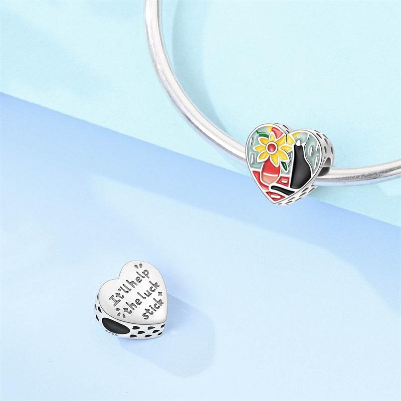 925 Silver Starry Sky Secret Garden Heart-Shaped Sunflower Charms Bead For Women Fit Bracelet DIY Jewelry Gift