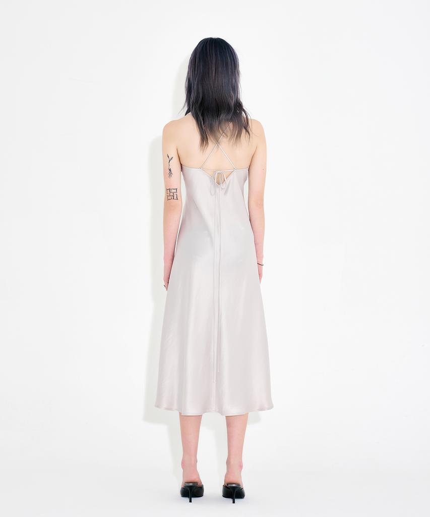 Wordog Bias-Cut Acetate Drift Slit Dress Ivory