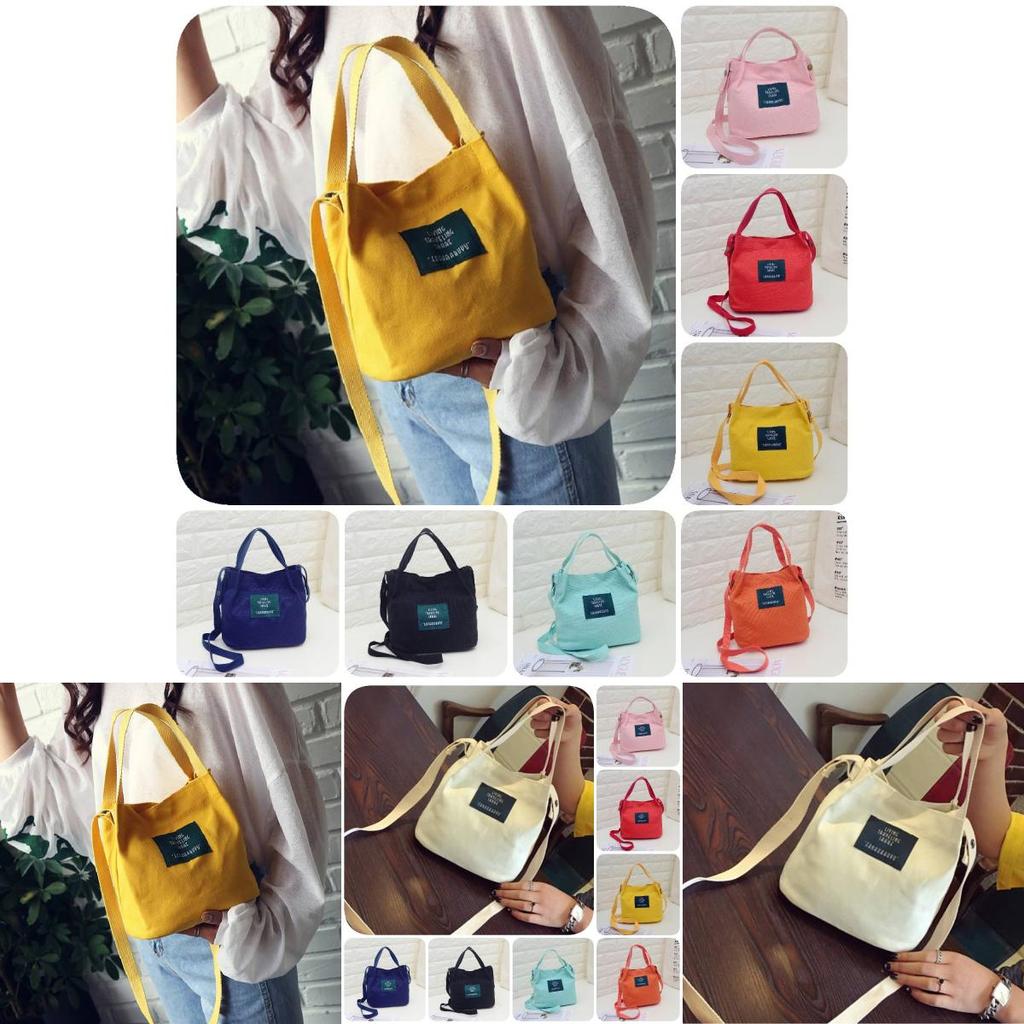 Stylish Korean Canvas Bucket Bag Candy Colors Small Tote For Women