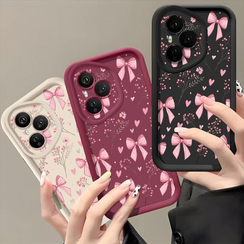 Soft TPU Phone Case For Honor 400 Pro 200 Pro X8c X9c Smart X6b X6c X6a Magic7 Lite Pink Bowknot Pattern Silicone Protect Cover