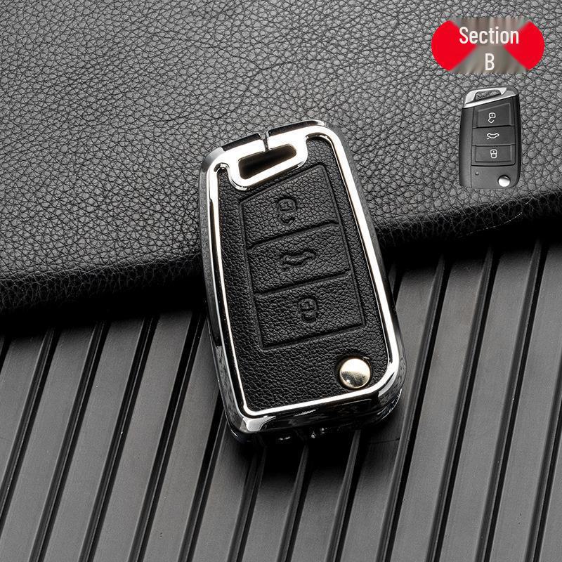 Metal Double-Sided Leather Car Key Cover for Volkswagen Magotan, Lavida, Golf 8, Sagitar - Signal-Friendly
