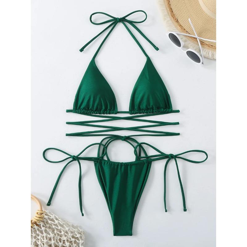Sexig Mikrobikini 2025 Korslagd Badkläder Bandage Dam Badkläder Dam Trosa Bikinis Set 2 Delar Dam Badkläder Strandkläder