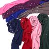 Lightweight Scarf Hot Drill Imitation Pearls Decor Headwrap Women Solid Color Headscarf Fashion Accessory
