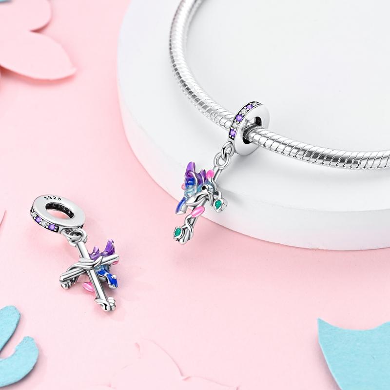 Charm Bead Charms Copper Plated Bluepurple Hummingbird Crucifix Pendants Compatible With Authentic Ideal For Women Jewellery Do It Yourself Making Gi