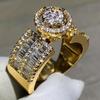 Luxury Vintage Inlaid Dazzle Synthetic Zirconia Promise Ring Women's Fashion Temperament Wedding Anniversary Jewelry Accessories