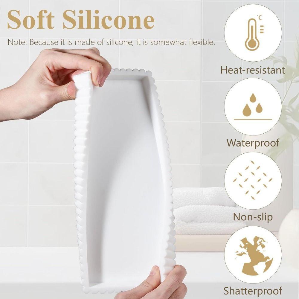 Elegant Silicone Candle Holder Tray Washable Wavy Decorative Tray Square Multi-purpose Trinket Holder Jewelry Display
