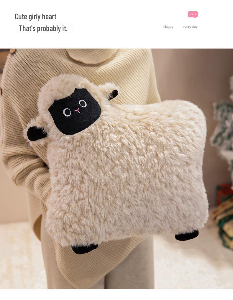 Cartoon Sheep Plush Pillow for Sofa & Lumbar Support - Black & White Sheep Cushion for Office & Home Decor