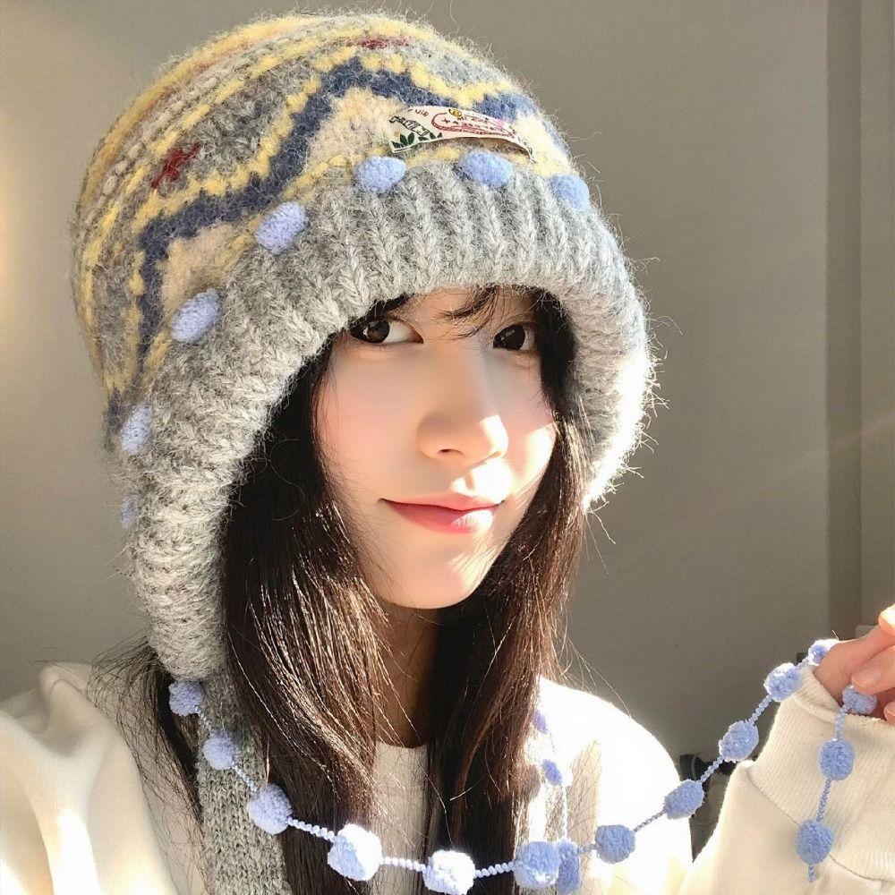 Warm Knitted Cap Thickened Beanie Hats Cute Winter Hat  Winter