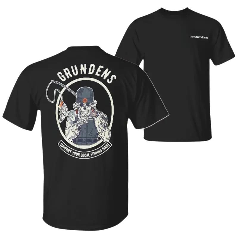 Grundens Skeleton Guide Oversize T-Shirt, Bold Fishing Skull Line Art with Fly R