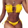 Women Sexy Leopard Pleated Tube Top Bra G-string Briefs Bikini Set Swimsuit