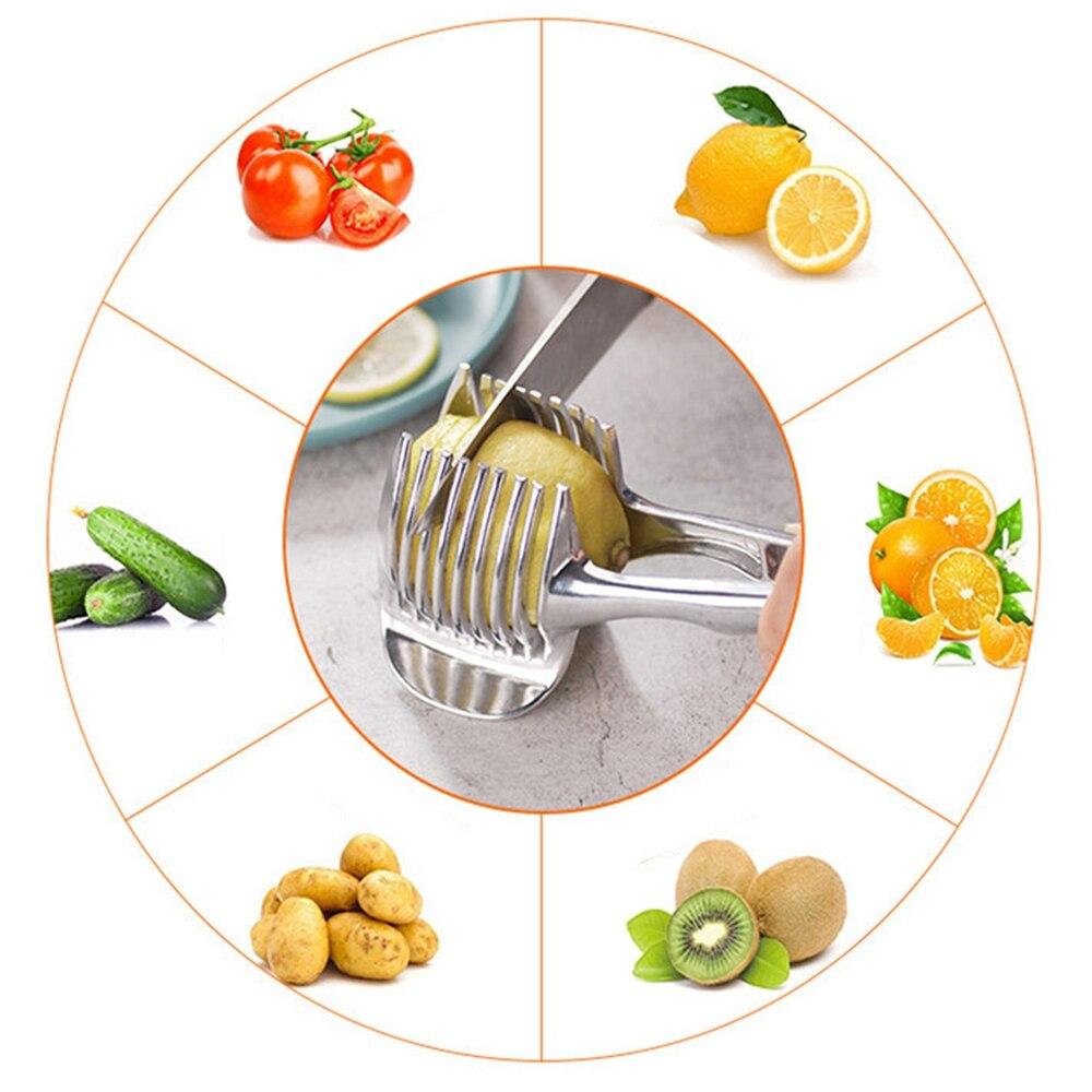 Kitchen Gadgets Handy Stainless Steel Onion Holder Potato Tomato Slicer Vegetable Fruit Cutter Safety Cooking Tools KTY