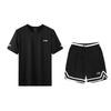 Buchstabe Rundhals Locker Schulter Kurzarm T-Shirt Atmungsaktive Mode Shorts Lässiger Sportanzug Unisex-Anzug Schwarz YTSU163-3+YAPV001-1