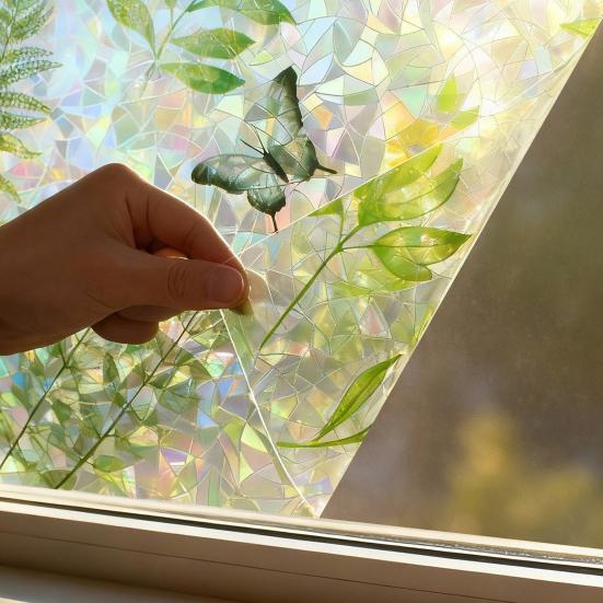 Pencere Gizlilik Filmi Vitray Çiçekli Pencere Yapışkanları Statik UV Engelleme Renkli Çıkartmalar Cam Pencereler Kapılar İçin