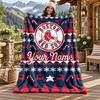 Boston Red Sox Custom Name Flannel Blanket Personalized Soft Warm Plush Throw Blanket Customized Gift for Family Friends