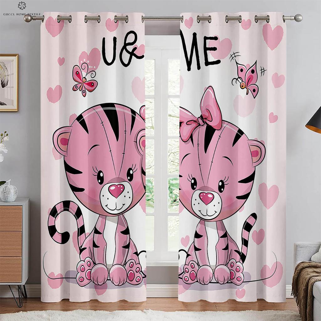 Cartoon Bear Print Drapes for Childrens Room Decorative Curtains Suitable for Bed Room Living Area Study Window 2 PCs