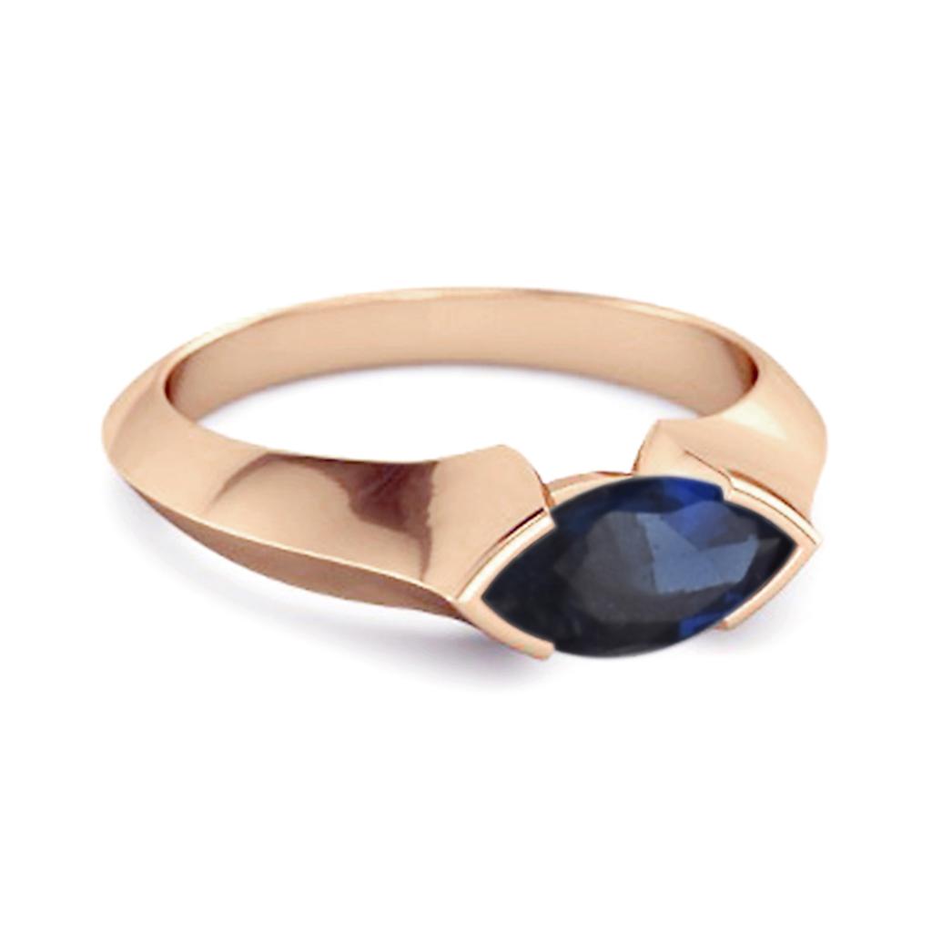 Blue Sapphire Marquise Shape Solitaire Ring - 925 Sterling Silver Rose Gold Vermeil