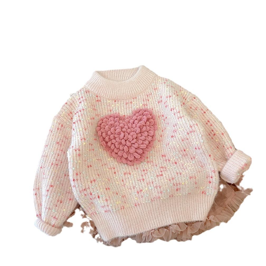 Korean Style 2025 Winter Girls' Colorful Heart Knit Pullover Sweater