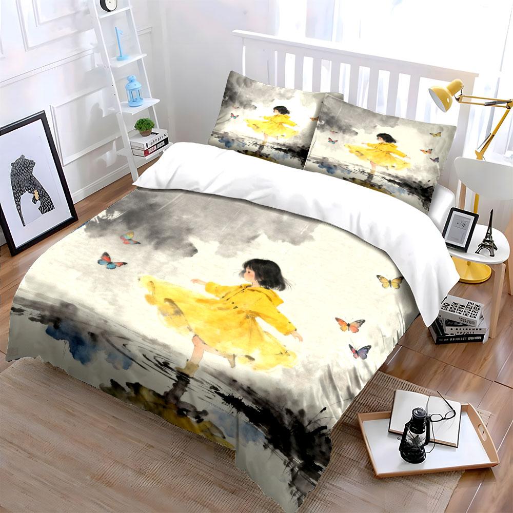 Butterfly Girl Canvas Art Set Soft Comfortable Duvet Cover Bedding Set Included 1*Duvet Cover & 2*Pillowcases, Gift