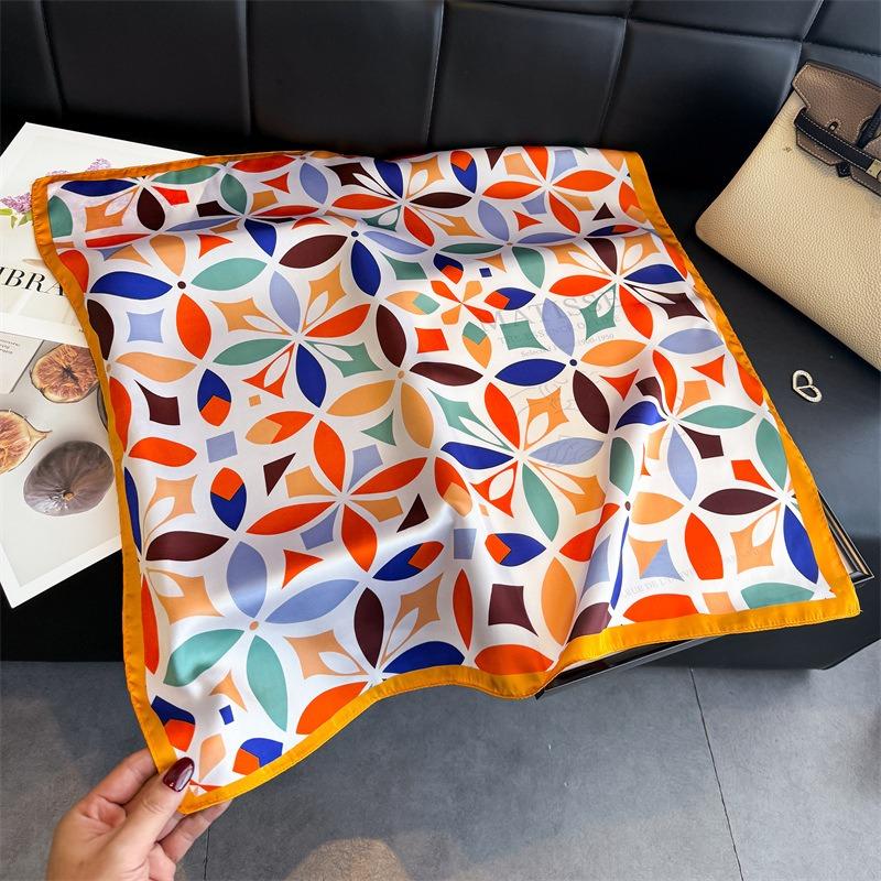 Women S Geometric Printed Silk Like Square Scarf For Summer