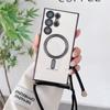 Doorzichtige zachte beplating Crossbody Lanyard-ketting Magnetische oplaadcassette voor Samsung S23 24 Ultra S22 S21 FE Soft Cover voor iPhone 15 14 13 12 11 Pro Max