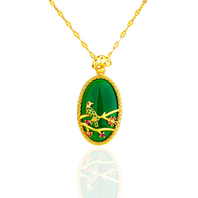 Elegant Jasper-Colored Magpie Pendant with Micro-Inlaid Design - Fashionable Women's Jewelry In Imitation 24K Gold Finish