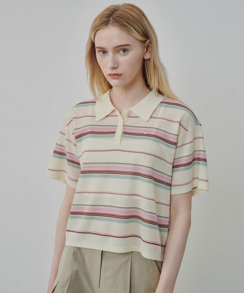 Ollibeudeollibeu Linen Blend Collared Striped Pullover Ok6Mp4740