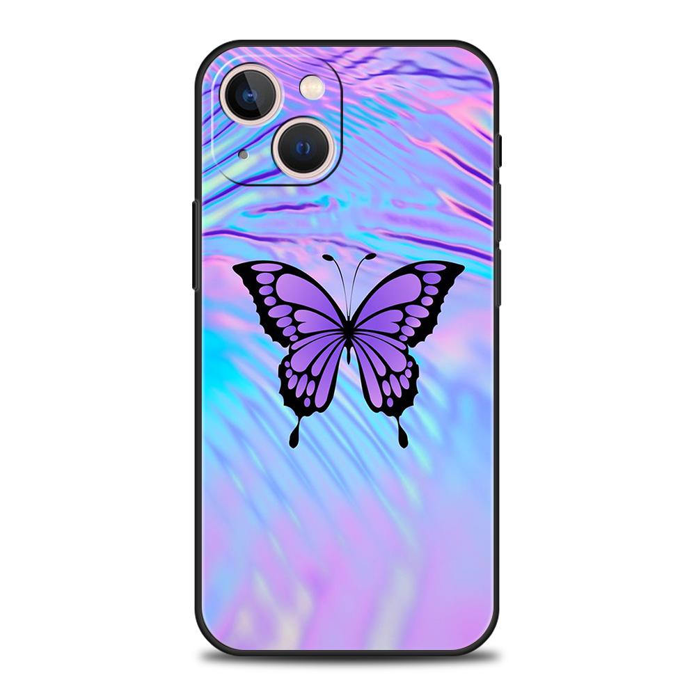 Butterfly Crystal Luxury Phone Case For iPhone 11 12 13 14 15 Pro Max Mini X XR XS 7 8 Plus SE Soft Silicone Cover Black Funda