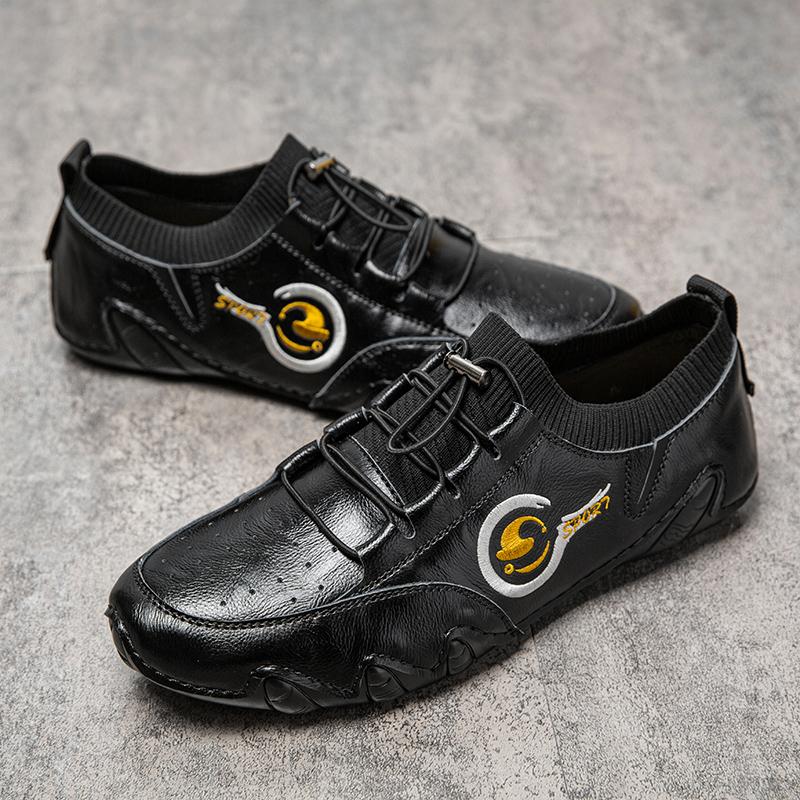 Chaussures chaussettes en cuir populaires Baskets blanches tendance pour hommes Chaussures décontractées pour hommes Chaussures d'extérieur respirantes en cuir véritable Mocassins pour hommes