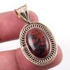 Natural Mahogany Obsidian Gemstone 925 Solid Silver Two Tone Pendant 1.50'' t2F47