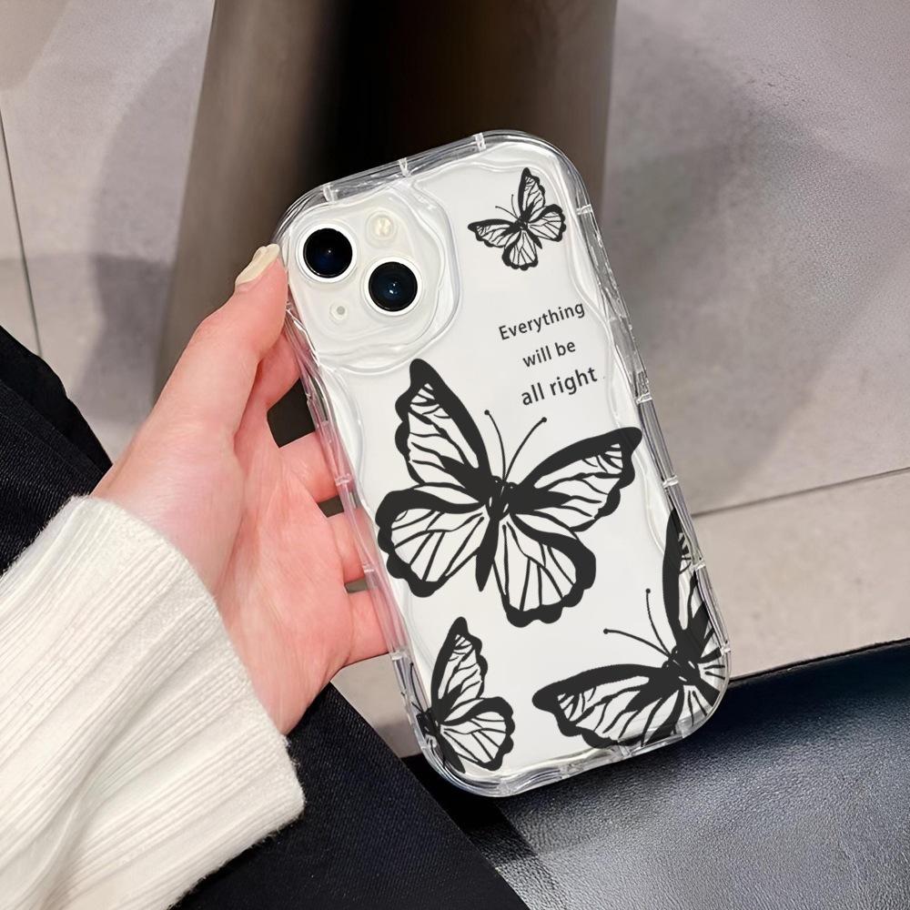 Nieuwe literaire kalligrafie vlinder Apple 13 mobiele telefoonhoes 15pro transparant 14pm creatief 12 crème patroon 11 anti-val