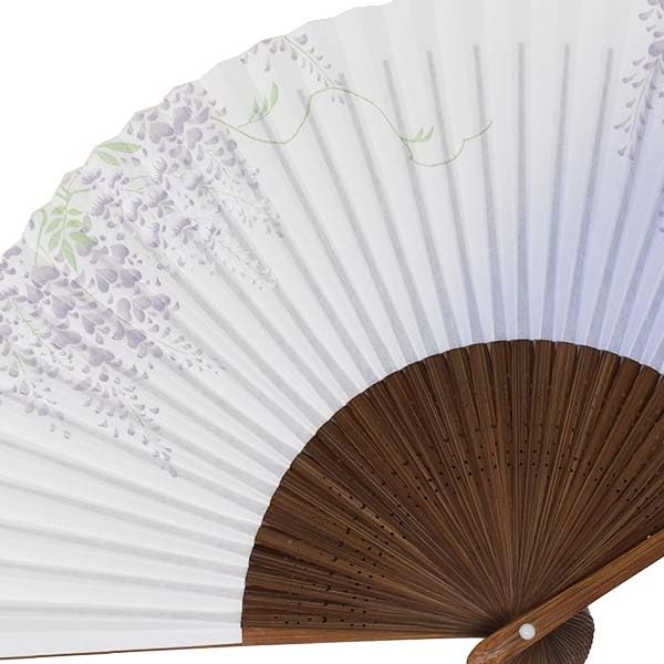 Painted Made In with a Delicate Carved Design of Karaki Wood and a Wisteria High-quality Fan, Japan, Motif, Scented.