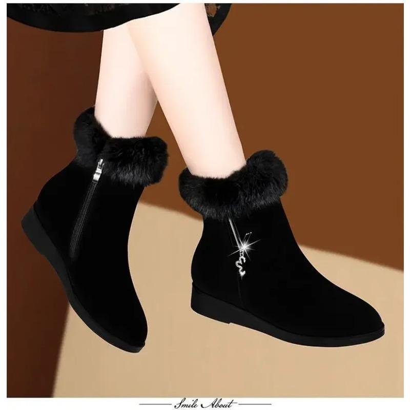 Plüsch Damenstiefel Bequeme Pelzschuhe mit hohen Sohlen Mode Damenschuhe Reißverschluss Damen Vulkanisierte Schuhe Rutschfeste Chaussure Femme