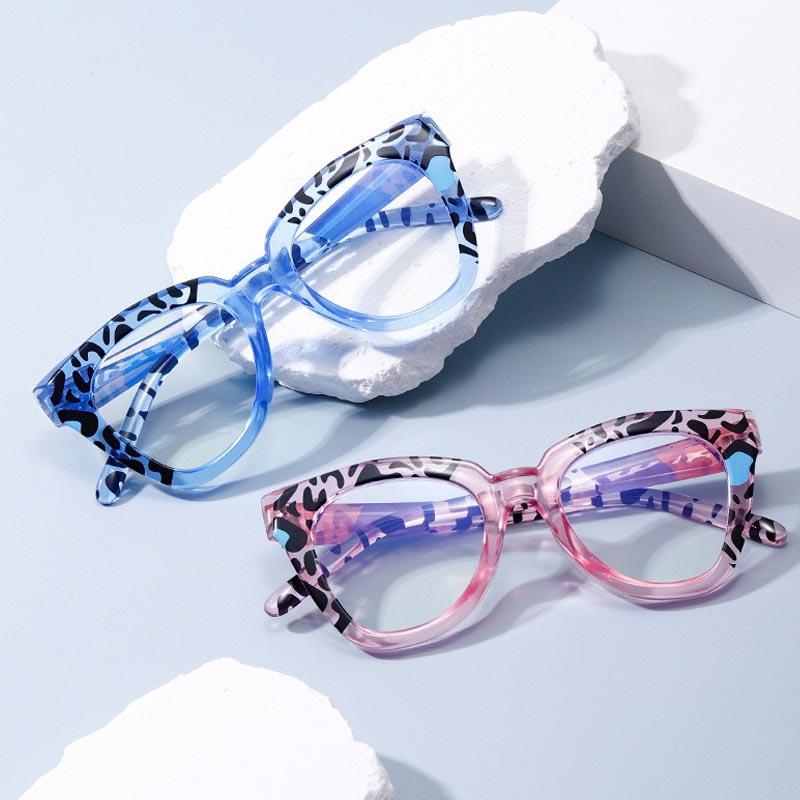 Unisex Large Frames Cat Eye Reading Spectacles Female Fashion Leopard Print Frames Far Sight Eyeglasses Anti- Blue-Ray Eye Spectacles+4.0