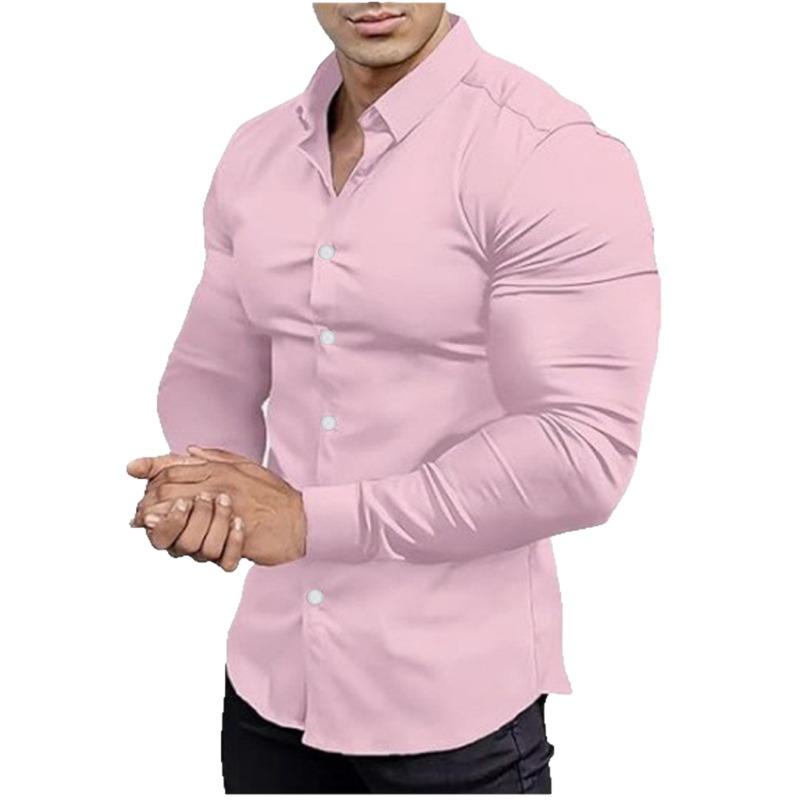 Men Muscle Fit Business Casual Long Sleeve Wrinkle Free Work Shirt